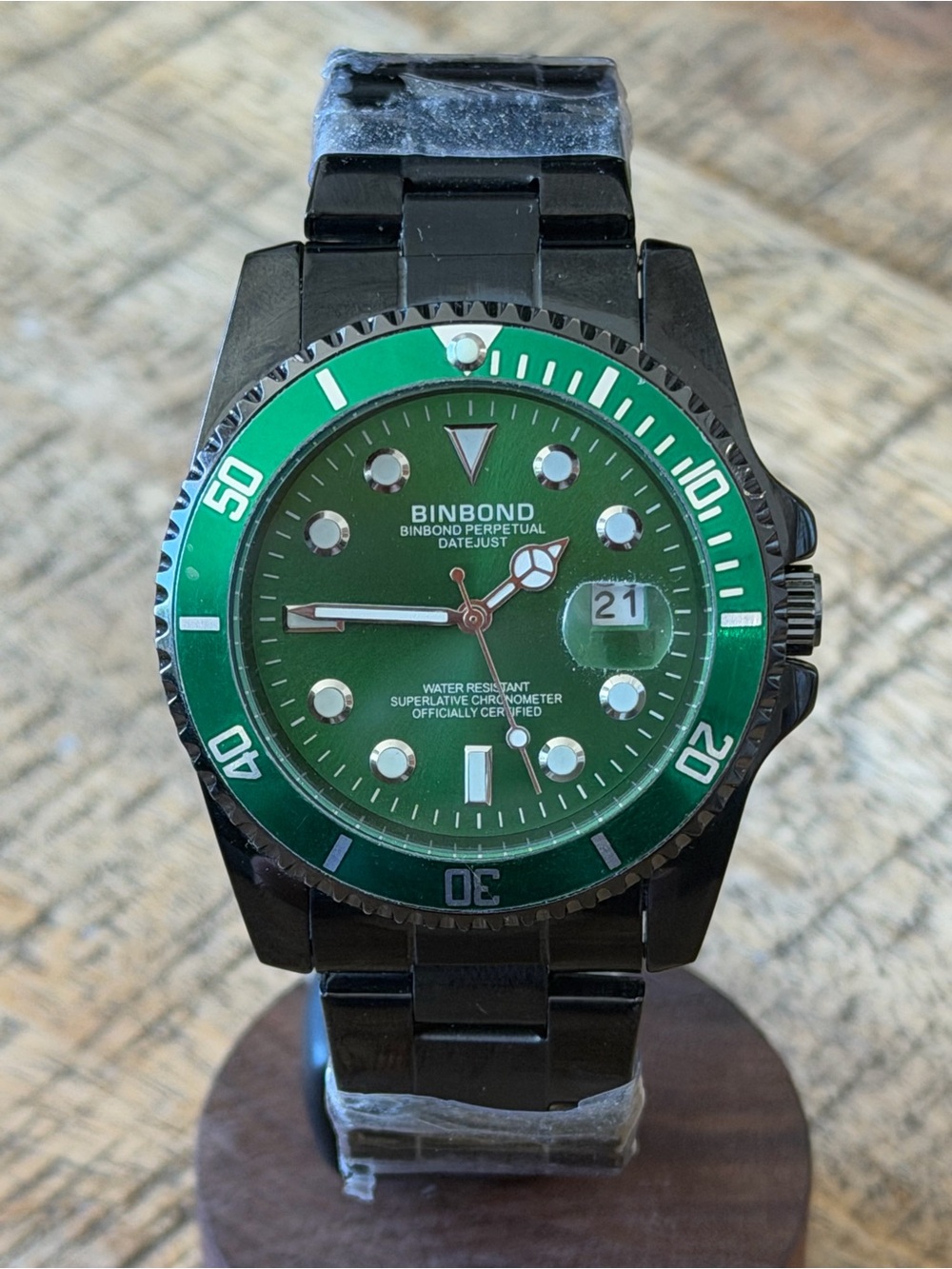 New! Binbond "Perpetual Datejust" Submariner Style Watch - Green & Black - Picture 1 of 8